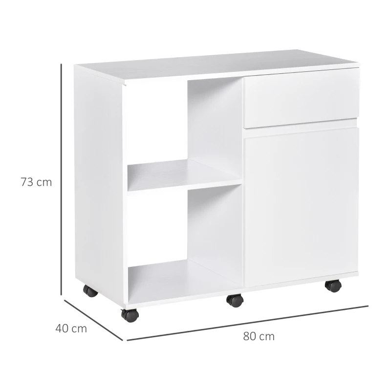 HOMCOM Filing Cabinet, Printer Stand with Open Storage Shelves and Drawer for Home Office, 80cm x 40cm x 73cm, White