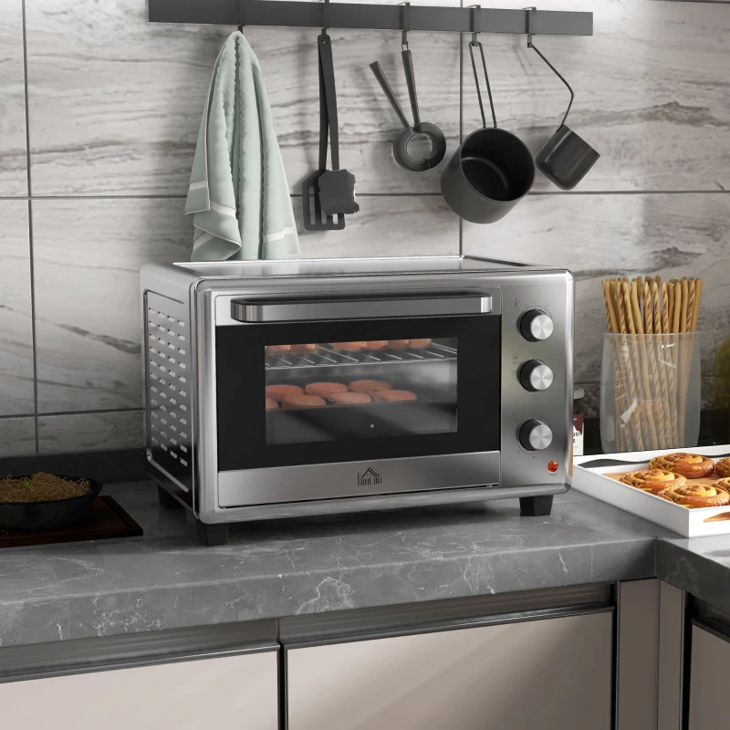 HOMCOM 30L 60-230℃ Mini Electric Oven, with Accessories - Silver Tone