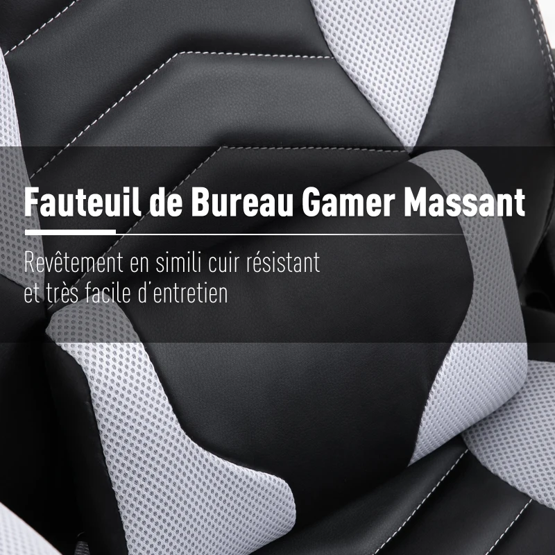 Homcom Fauteil de Bureau Massant et Chauffant Blanc 68 x 69 x 117 cm