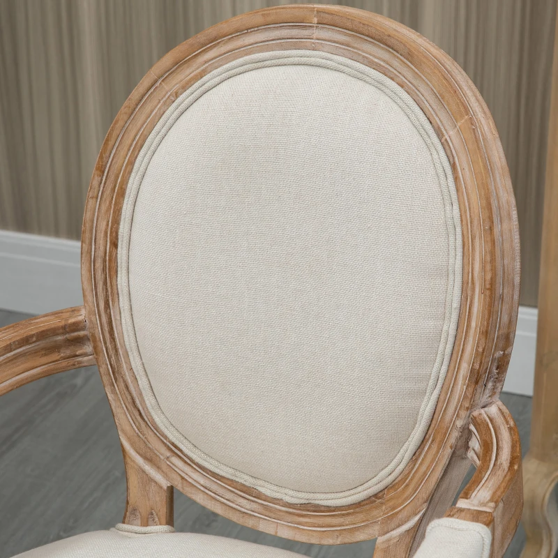 HOMCOM Lot de 2 chaises de Salle à Manger Chaise de Salon médaillon Style Louis XVI Bois Massif patiné sculpté Tissu Lin Crème