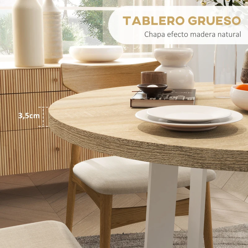 HOMCOM Mesa de Comedor Redonda para 4 Personas Mesa de Cocina con Tablero de Madera y Base de Acero Cruzada Ø80x75 cm Roble