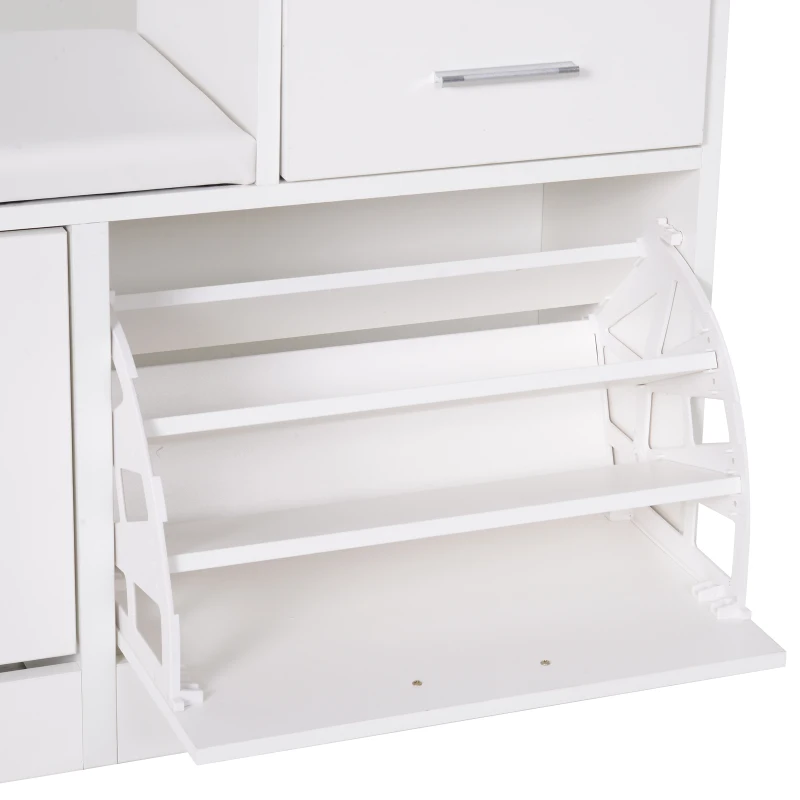 HOMCOM Scarpiera Moderna con Panca Imbottita per 12 Paia di Scarpe, Mobile da Ingresso con Scarpiera, Legno, Elegante, Capiente, 94,5x57x30 cm, Bianco