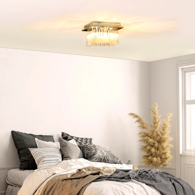 HOMCOM Modern Raindrop K9 Crystal Chandelier, Flush Mount Ceiling Light Fixture, Square Pendant Lamp for Living Room, Bedroom, 4 G9 Bulbs Required, 32W x 20H cm