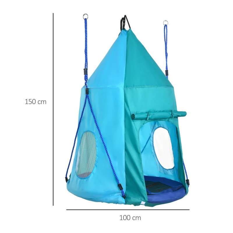 Outsunny Altalena da Giardino con Tenda per Bambini da 3-8 Anni, Ø100cm e Corde Regolabili, Blu