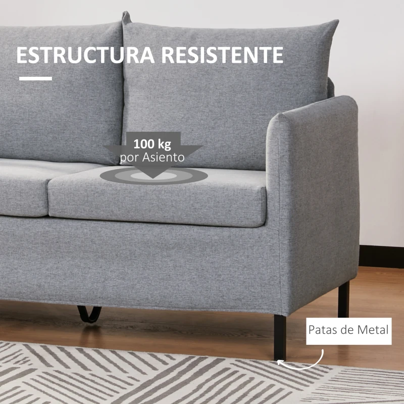 HOMCOM Sofá de 2 Plazas Tapizado en Lino Sintético con Cojines Acolchados Desenfundables Reposabrazos 130x67x76,5 cm Gris