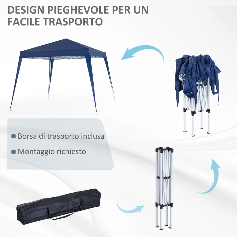 Outsunny Gazebo Pieghevole da Giardino 2.4x2.4m con Struttura in Acciaio e Corde Antivento, Blu