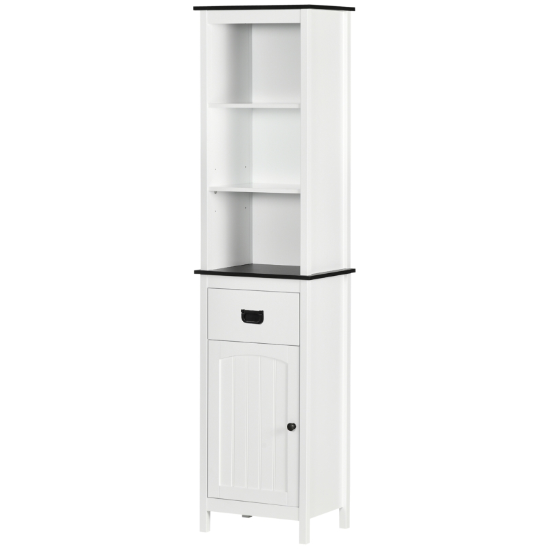 kleankin Tall Bathroom Cabinet, Freestanding Tallboy Storage Unit with Drawer and Adjustable Shelf for Living Room, White