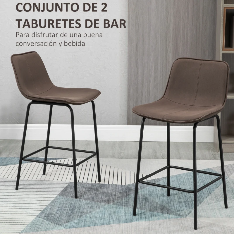 HOMCOM Juego de 2 Taburetes Altos de Cocina Tapizado Microfibra Taburetes de Bar Estilo Moderno 48,5x53,5x96 cm Negro