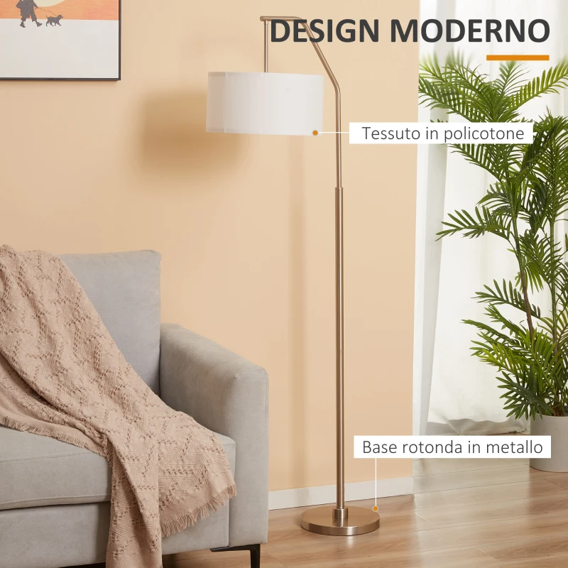 HOMCOM Lampada da Terra Moderna in Acciaio con Paralume in Tessuto Bianco, 61x33x160cm