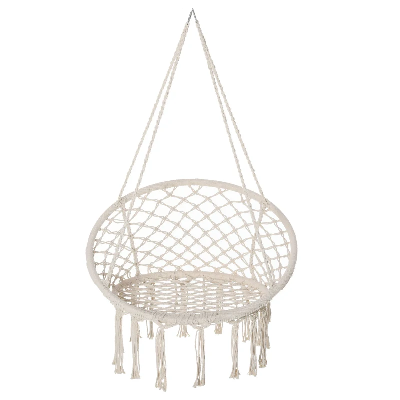 Outsunny Chaise Suspendue Fauteuil suspendu intérieur extérieur Chaise hamac de Voyage Portable Ø 80 x 42H m macramé Coton Polyester Beige