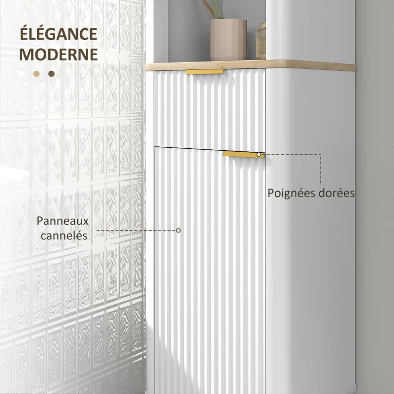 HOMCOM Armoire de salle de bain meuble colonne salle de bain avec 3 étagères tiroir 2 étagères réglables 33 x 30 x 170 cm blanc