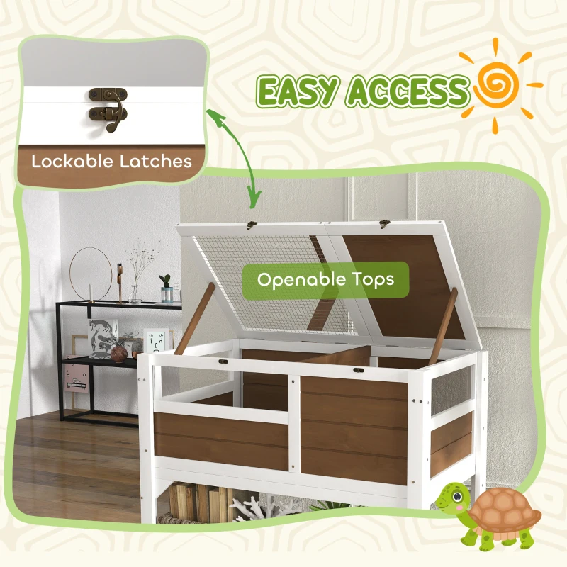 PawHut Wooden Tortoise House, with Shelter, Run, Shelf, Lamp Holder, Tray