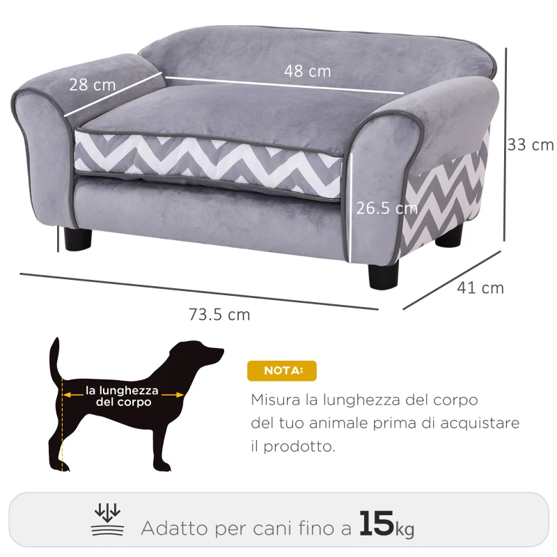 PawHut Divano Poltrona Lounge Cani Animali Domestici Portata 15kg 73.5×41×33cm