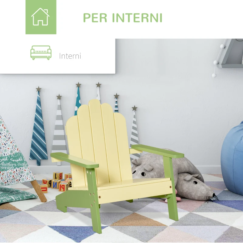 Outsunny Sedia per Bambini in Legno di Pino, Sedia Adirondack da Giardino e Outdoor con Seduta Ergonomica con Braccioli, Schienale e Vernice Atossica 51x50x52.5cm Verde