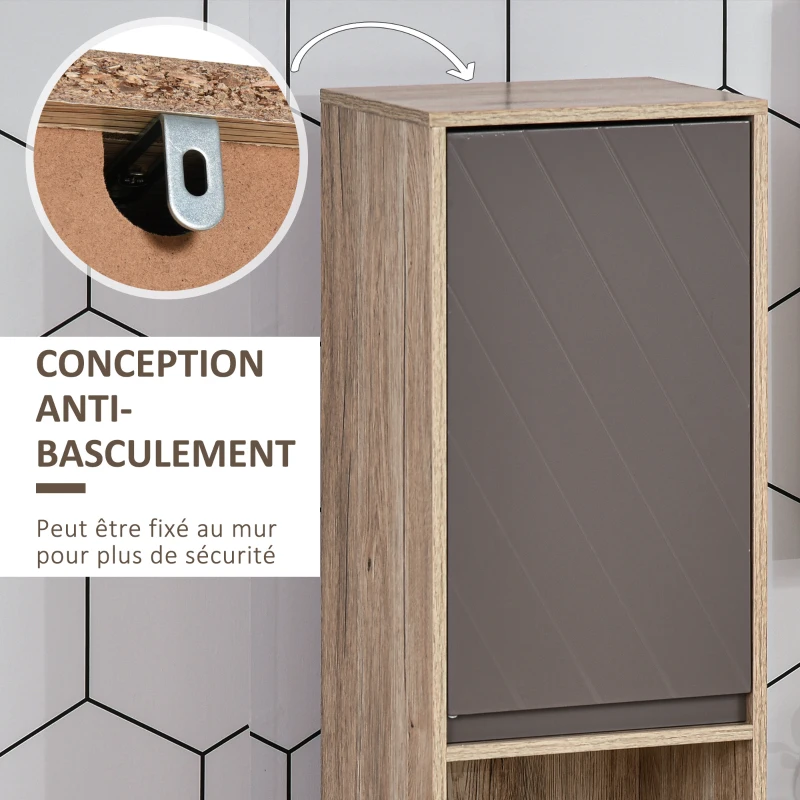 HOMCOM Meuble colonne rangement salle de bain style cosy 30 x 24 x 170 cm 2 portes étagère 2 niches chêne clair gris