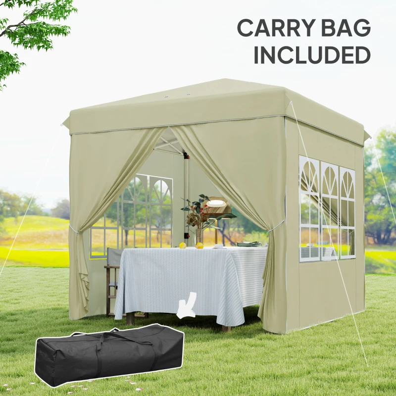 Outsunny Gazebo da Giardino Pop Up con 2 Finestre e Gambe Regolabili, in Metallo e tessuto Oxford, 248x248x270 cm, Crema