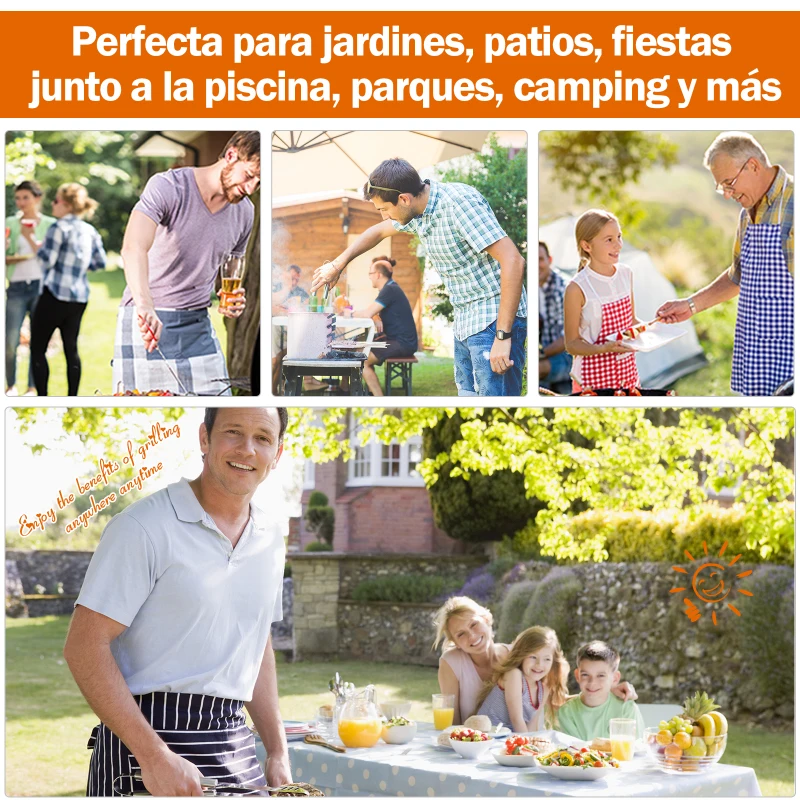 Outsunny Parrilla para Barbacoa de Carbón Portátil con Mango Ahumador Pequeño de Hierro Esmaltado con 3 Patas Antideslizantes Ф36.5x54cm