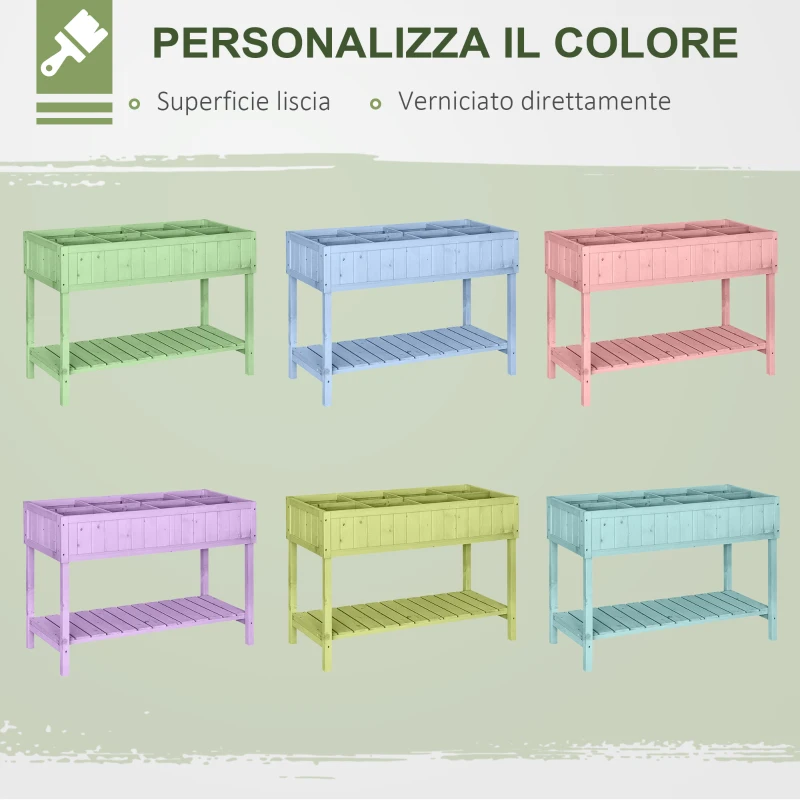 Outsunny Letto per Orto Rialzato in Legno Orto Pensile Urbano con 8 Griglie e Ripiano Inferiore per Piante da Giardino 120x60x81cm