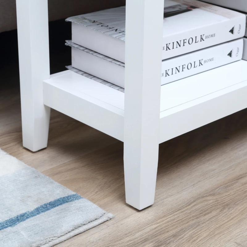 HOMCOM Mesa Auxiliar con Tapa Abatible Estante y Orificio para Cables para Salón Cama Dormitorio 60,5x32,5x70 cm Blanco