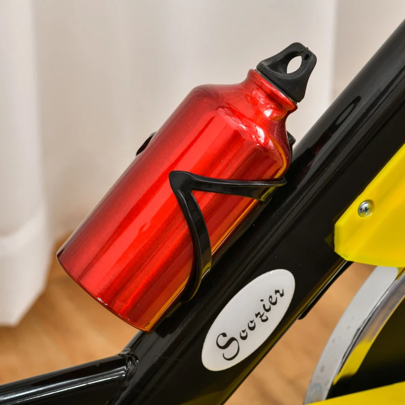 HOMCOM Bici Estática Bicicleta de Fitness con Resistencia Regulable Pantalla LCD Ruedas Manillar y Asiento Ajustable Amarillo