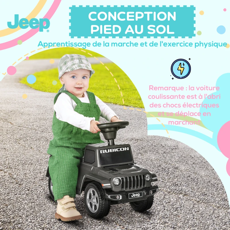 AIYAPLAY Porteur trotteur enfants voiture licence jeep 18-36 mois coffre - 63,5 x 29 x 42 cm Gris