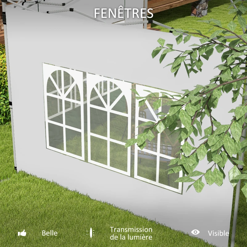 Outsunny Lot de 2 parois latérales pour tonnelle de 3 x 3 m panneau pour pavillon avec fenêtre 295 x 195 cm blanc