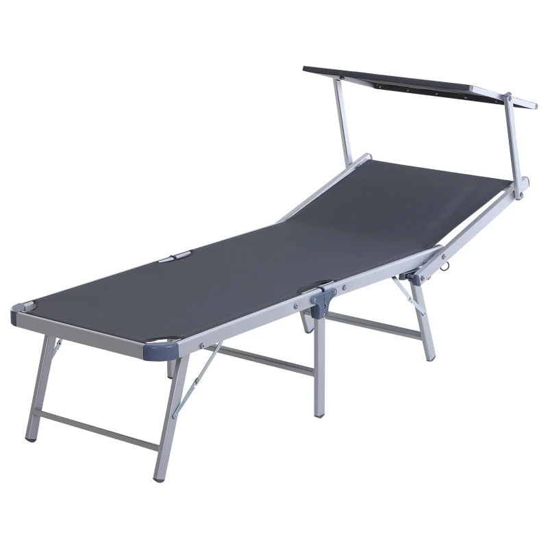 Outsunny Sedia Sdraio da Esterno con Tettuccio, Lettino Prendisole Pieghevole da Giardino in Alluminio, 169 x 72 x 50/70cm Grigio Scuro
