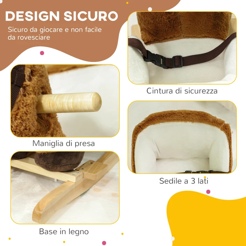 AIYAPLAY Cavallo a Dondolo per Bambini 18-36 Mesi con Suoni, Base in Legno e Cintura di Sicurezza, Marrone