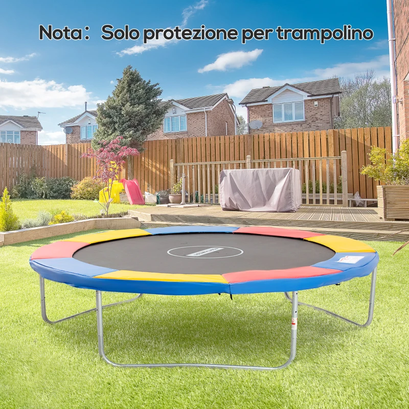 HOMCOM Copertura Tappeto Elastico Ø305x1.5 cm Pieghevole e Portatile, Protezione Trampolino da Giardino in Plastica, PE e Schiuma EPE, Rosso, Blu e Giallo