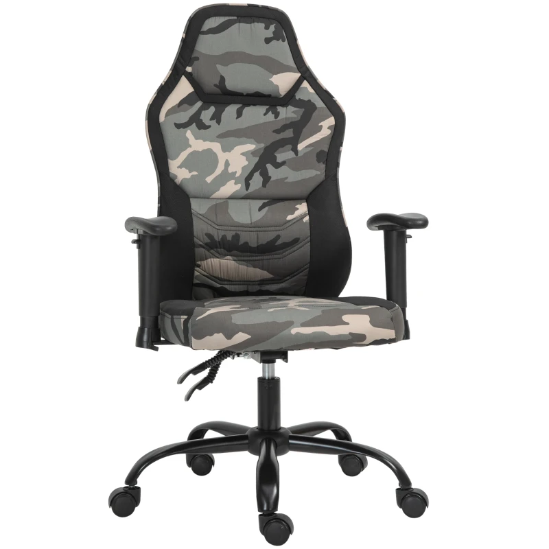 HOMCOM Fauteuil gaming militaire - chaise gamer - inclinable, hauteur réglable assise & accoudoirs, pivotant - polyester noir vert