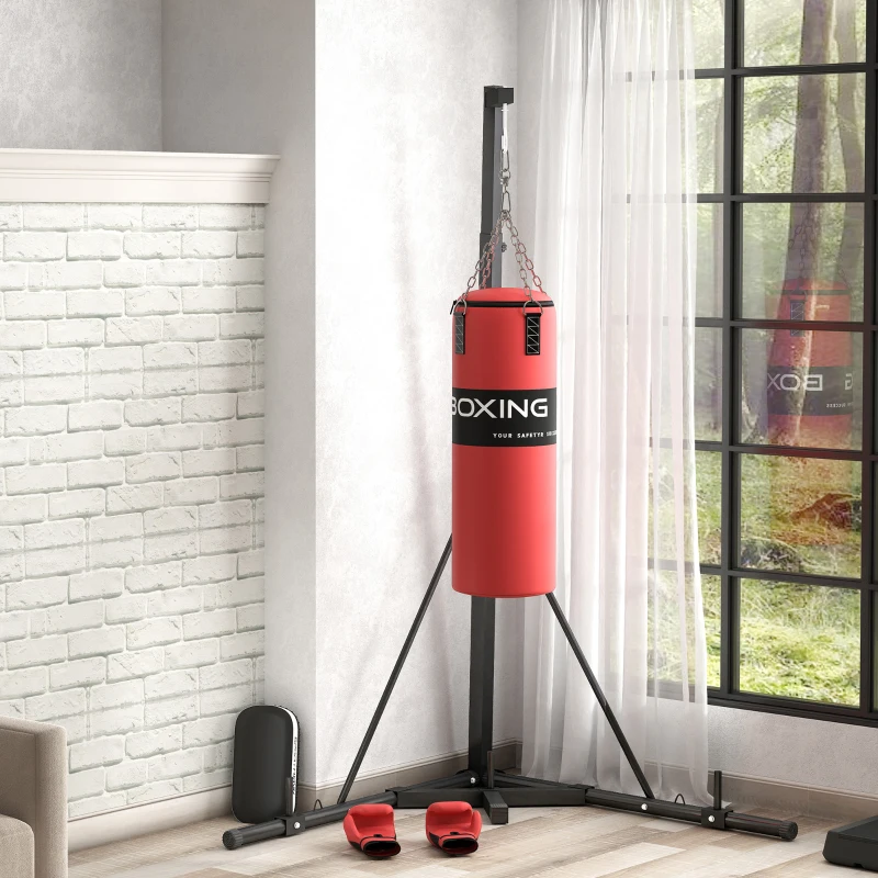 SPORTNOW Support de sac de frappe sur pieds pliable réglable en hauteur avec base lestée charge max. 60 Kg acier noir