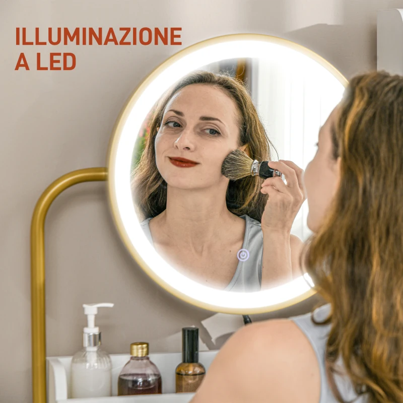HOMCOM Toeletta Tavolo Trucco con Specchio Illuminato a LED e Sgabello, Cassetti e Ripiani, Bianco