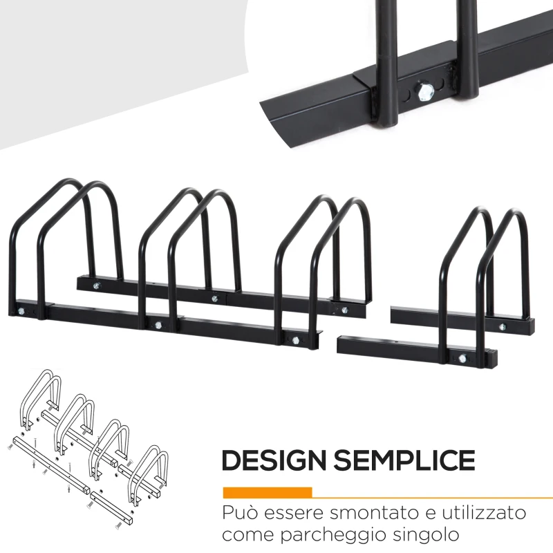 HOMCOM Rastrelliera Portabiciclette Parcheggio per 4 Biciclette in Acciaio, 110x33x27 cm, Nero