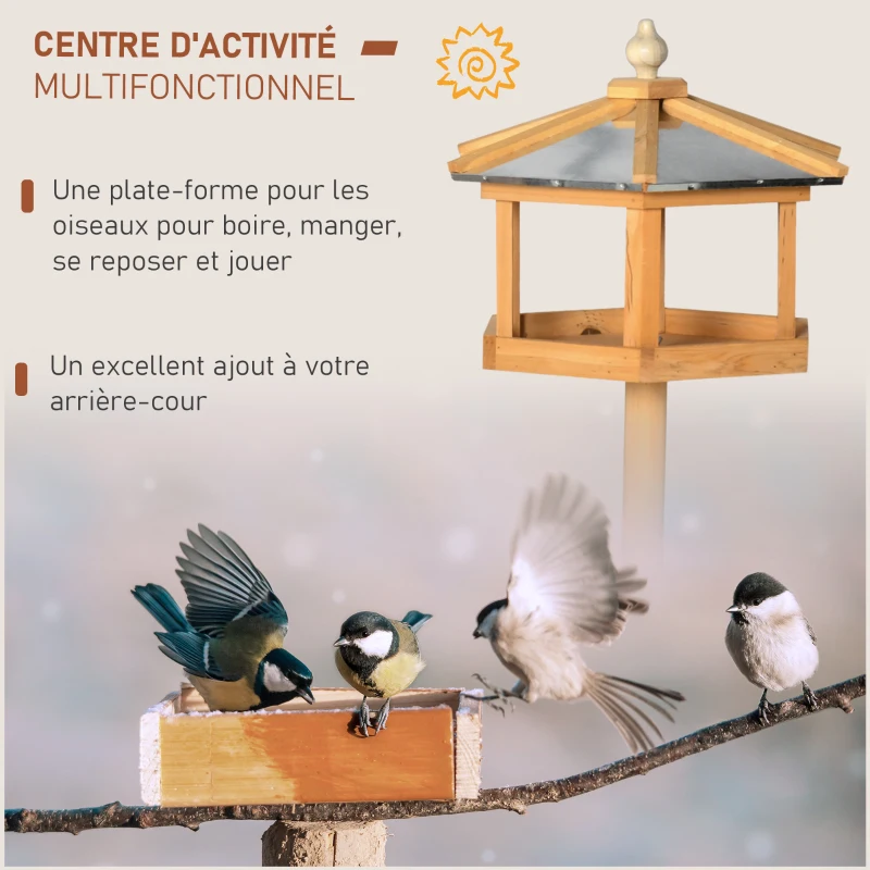 HOMCOM Mangeoire Mangeoire pour oiseaux sauvages sur Pied nichoir a Plateau Station a Oiseau Abris à oiseaux Bois pour Exterieur 113 cm