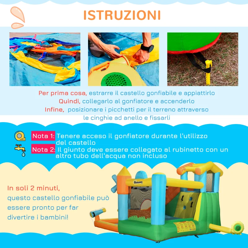 Outsunny Gioco Gonfiabile per Bambini 3-8 Anni a tema Fattoria con Borsa, 11 Paletti e Toppe Inclusi, 350x275x220 cm