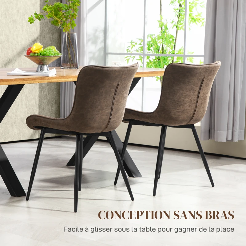 HOMCOM Lot de 2 chaises de salle à manger design moderne et capitonné pour salon, salle à manger, chambre à coucher, marron