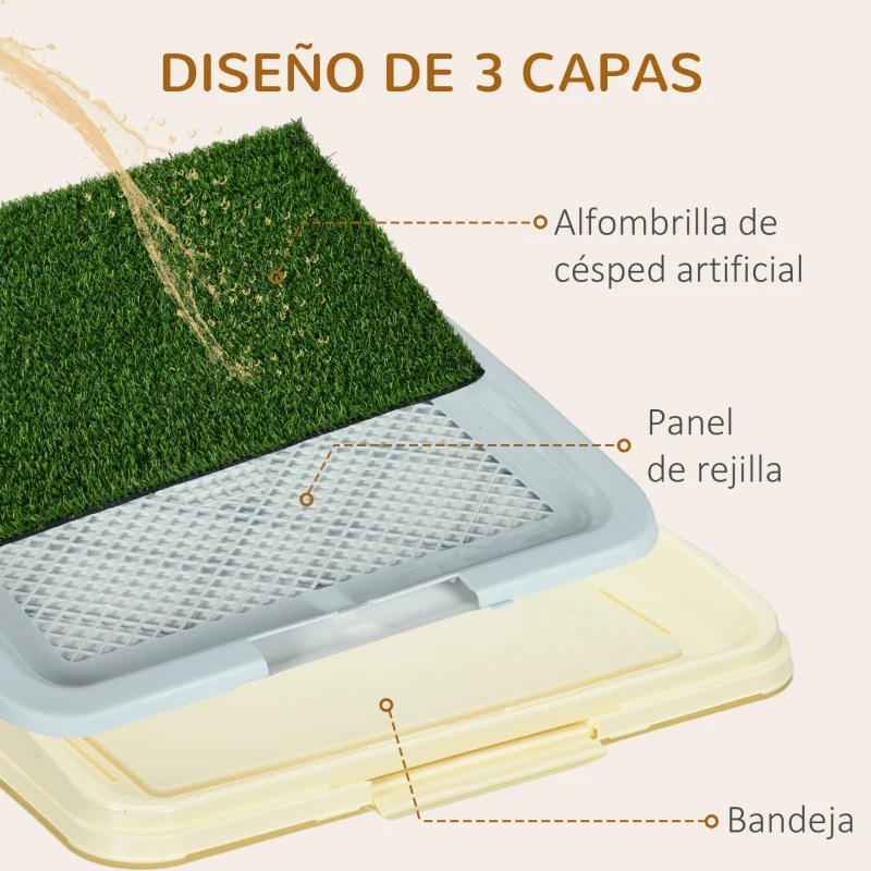 PawHut Arenero para Perros con Césped Artificial Rejilla y Bandeja para Entrenamiento de Cachorros 63x48,5x6 cm Multicolor