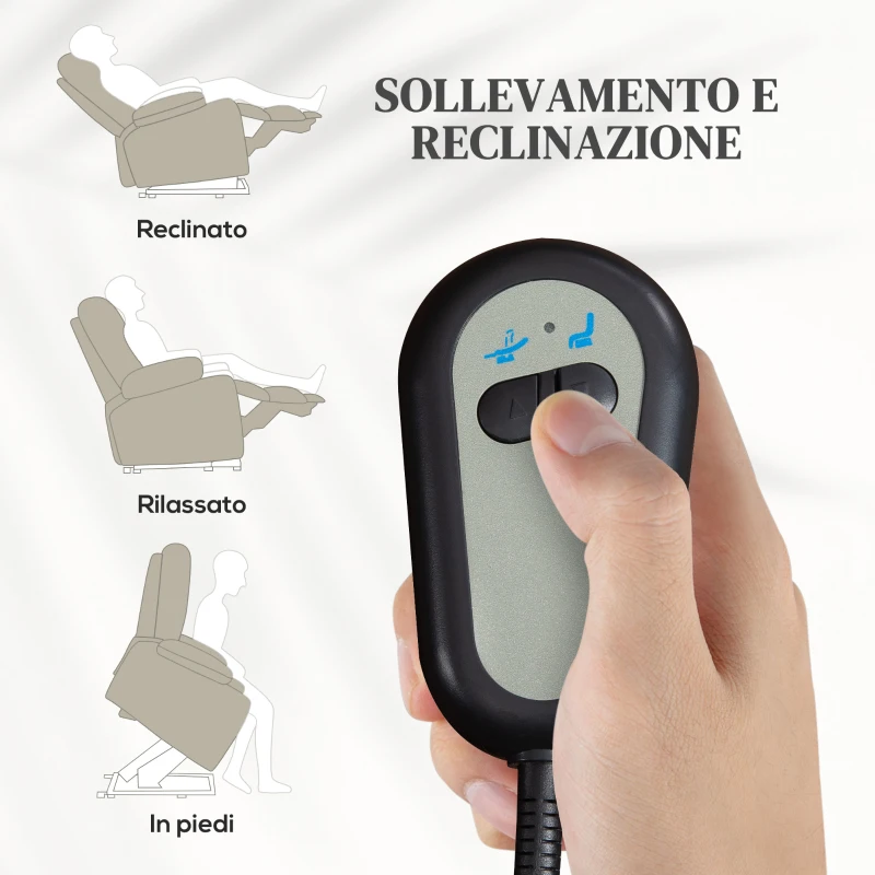 HOMCOM Poltrona Alzapersona Elettrica Reclinabile con Poggiapiedi, Telecomando  e Tasca, Beige