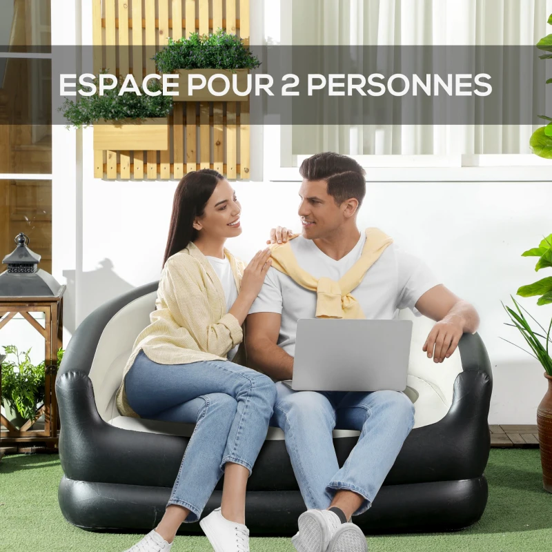 Outsunny Canapé gonflable pour 2 personnes canapé d'air pour l'extérieur dim. 138L x 87l x 71H cm gris et noir
