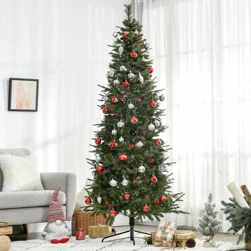 HOMCOM Sapin de Noël artificiel 210 cm 746 branches avec houx + support pied pliable vert