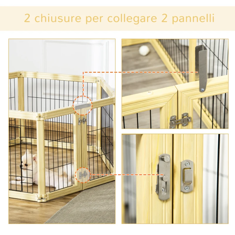 PawHut Box per Cani, Recinto per Animali, 6 Pannelli con Porta e Doppi Fermi, 70x62cm