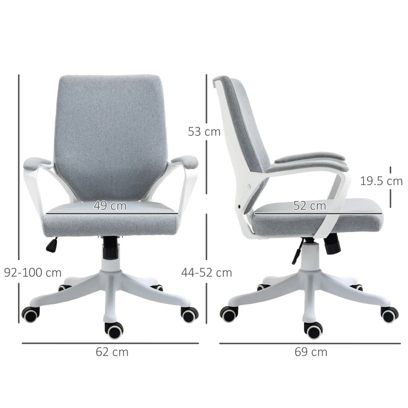 Vinsetto Sedia da Ufficio Ergonomica con Altezza Regolabile, Sedia Scrivania Imbottita Girevole 360° e Funzione Dondolo, in Tessuto effetto Lino Traspirante, per Studio, Grigio
