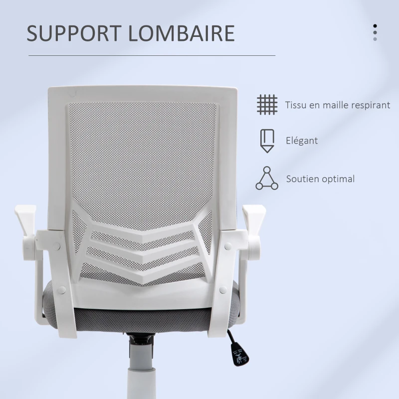 Vinsetto Chaise bureau fauteuil de bureau chaise ergonomique en maille avec support lombaire hauteur réglable fonction à bascule pivotant à 360 ° accoudoirs rabattables, 62,5 x 55 x 94-104 cm, gris