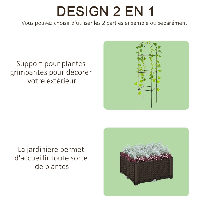 Outsunny Jardinière avec Treillis dim. 40L x 40l x 177H cm Insert d'irrigation Inclus PP Imitation rotin tressé Chocolat