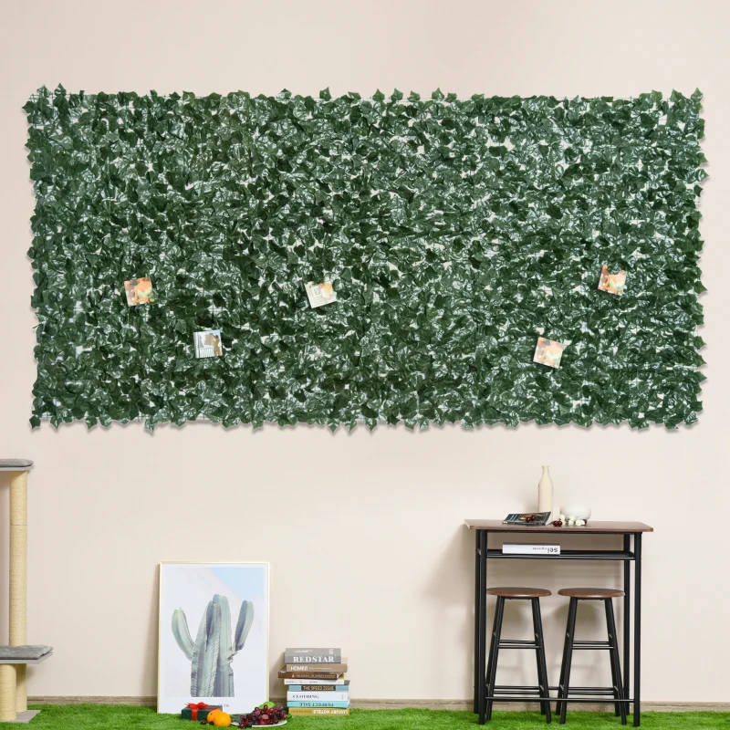 Outsunny Edere Finte, Siepe Artificiale 150x300 cm in PE Anti-UV, Siepe Finta per Recinzioni con Foglie, Verde Scuro