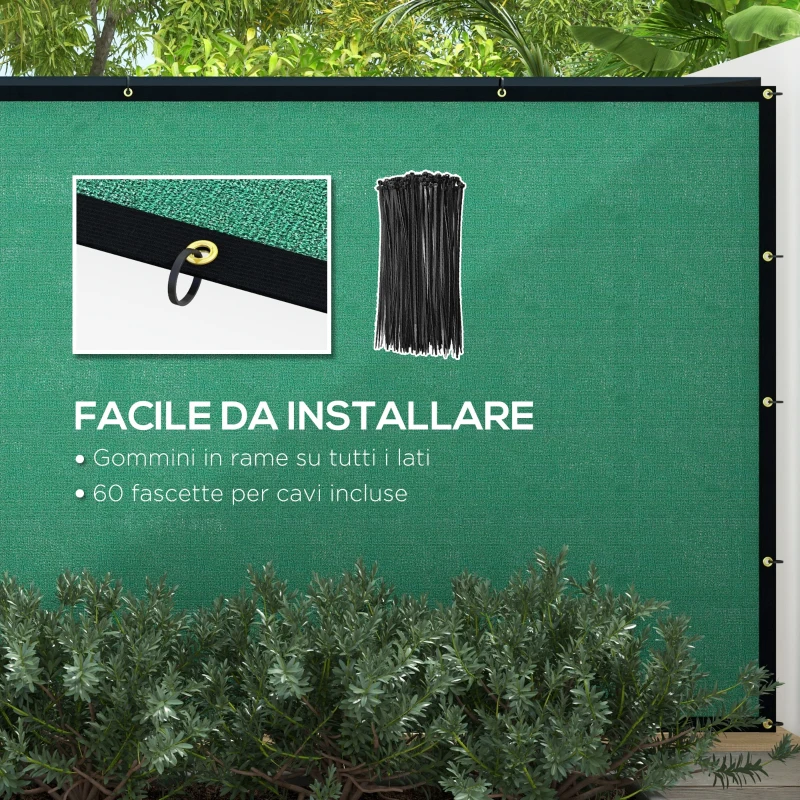 Outsunny Rete di Protezione 15.25x1.75 m contro Raggi UV e Vento con Fascette Incluse, in HDPE Verde