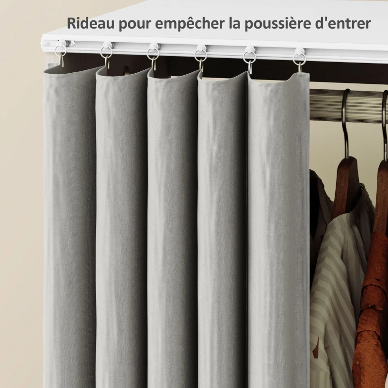 HOMCOM Armoire penderie vêtement dressing mobile 4 roulettes avec tringle à vêtements et étagères ouvertes, blanc(m-6)