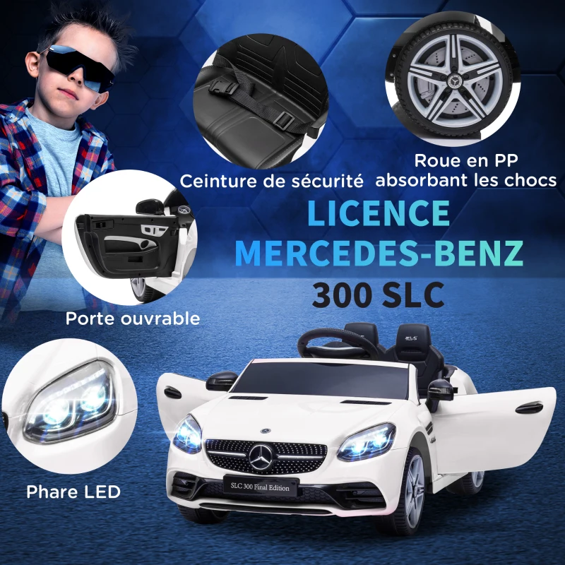 AIYAPLAY Voiture électrique enfants licence Mercedes SLC 300 12V V. Max. 5 Km/h effets sonores lumineux télécommande blanc(m-6)