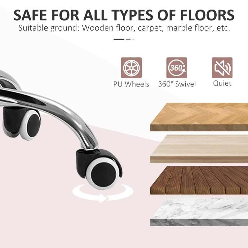 Vinsetto Sedia Ergonomica ad Altezza Regolabile in Poliestere con Schienale Ricurvo, 48x53x80-90 cm, Rosa