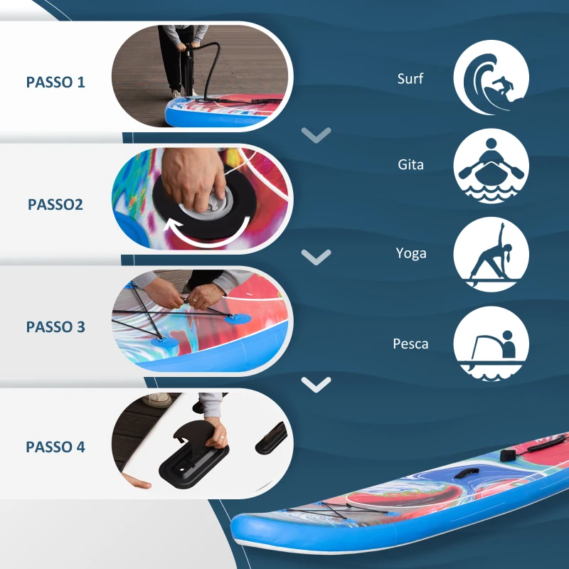 Outsunny SUP Gonfiabile con Pagaia, Zaino di Trasporto e Accessori, 300x76x15cm, Blu e Bianco